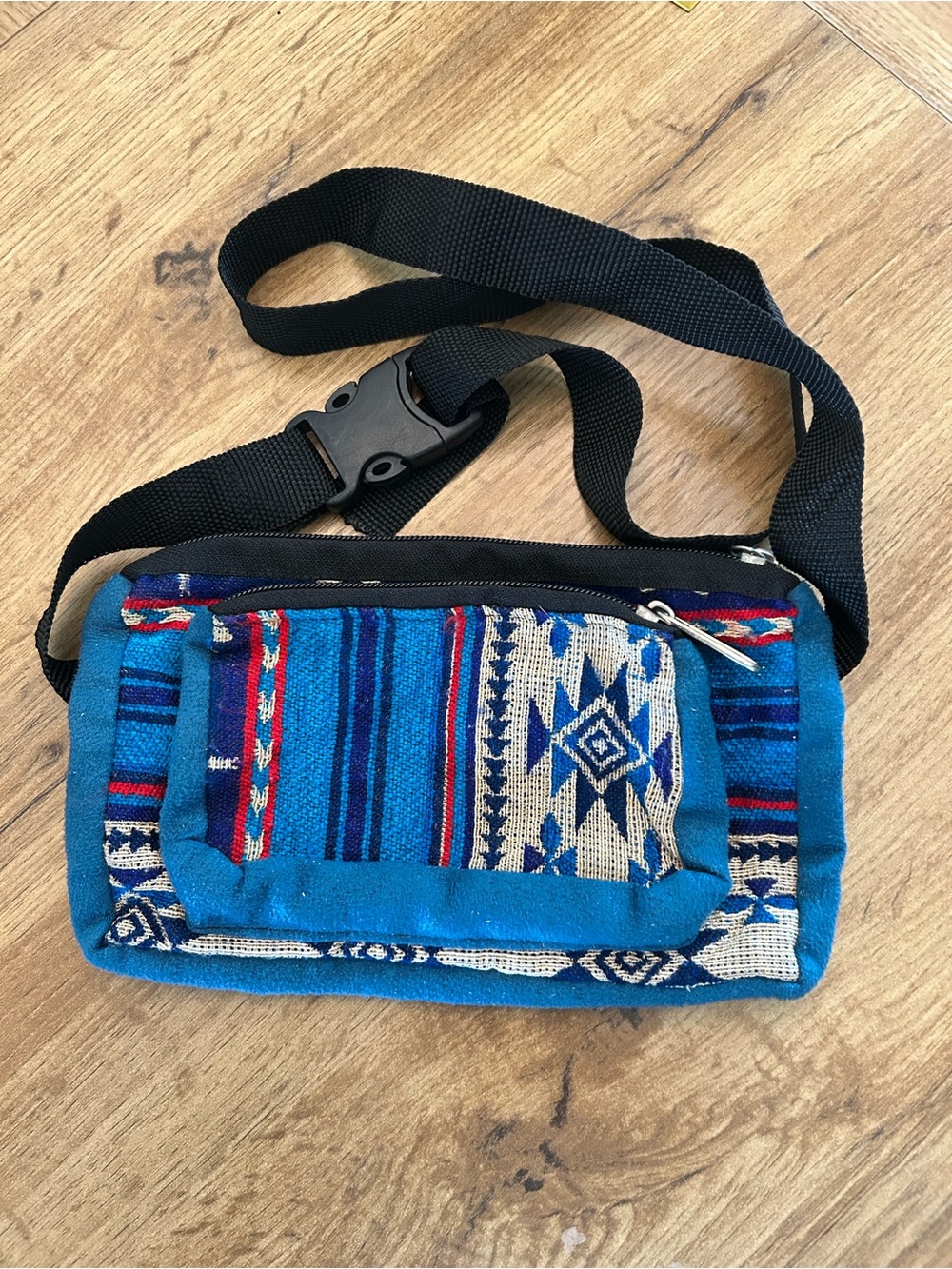 Blue Patterned Fabric Crossbody/ Fanny Pack